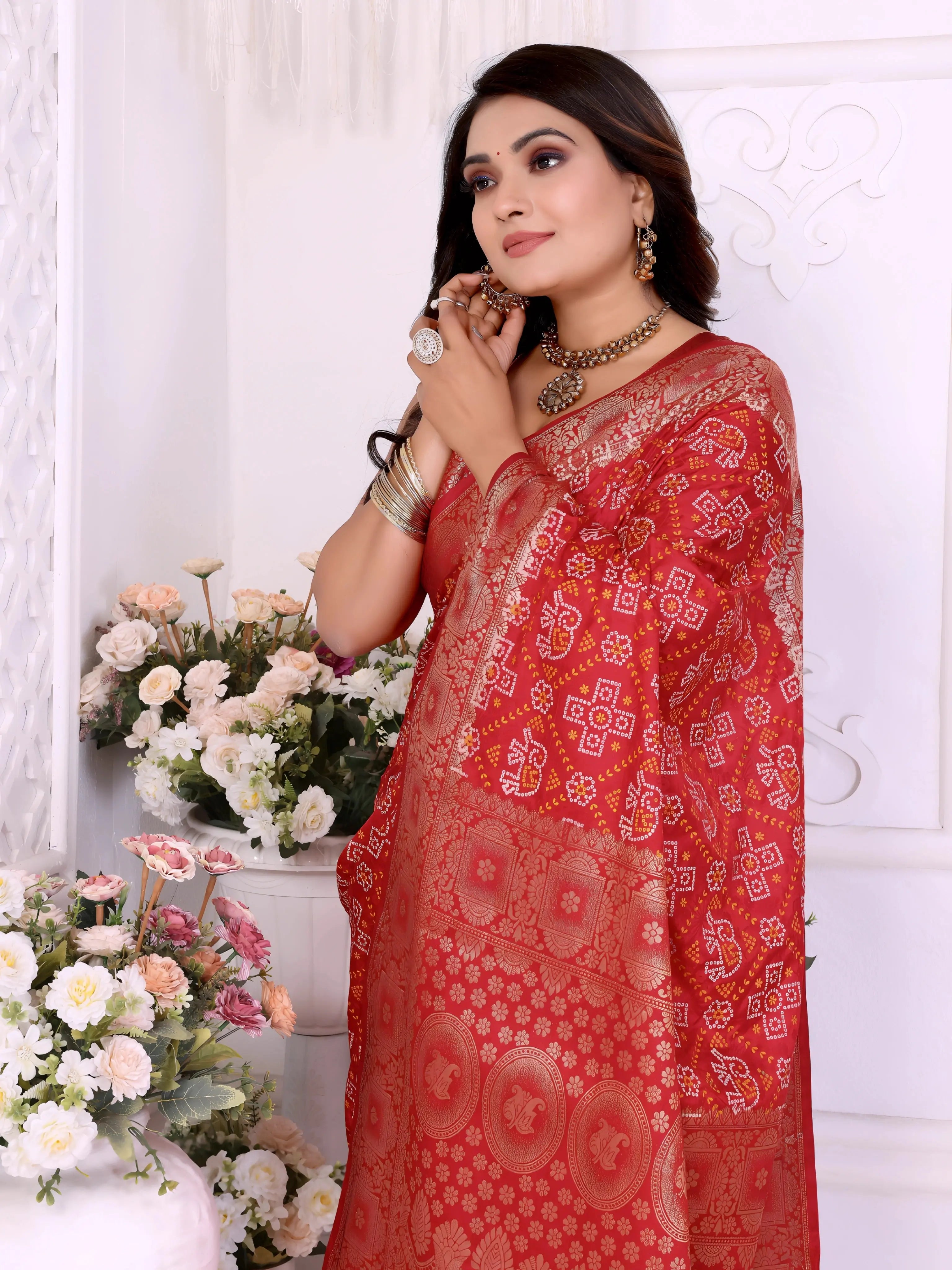 Red Zari Weaving Soft Satin Silk Saree